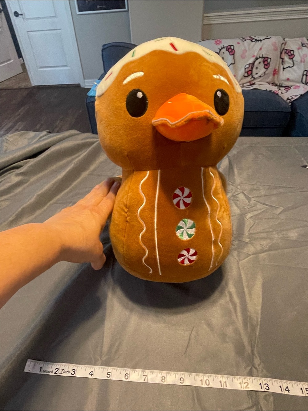 Gingerbread Duck Holiday Pillow Plush - Brown and White